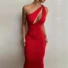 Ladies 2021 Cut Out Sexy Midnight Club Wear Maxi Dresses Solid 1 Shoulder Birthday Outfit Maxi Dress Ladies