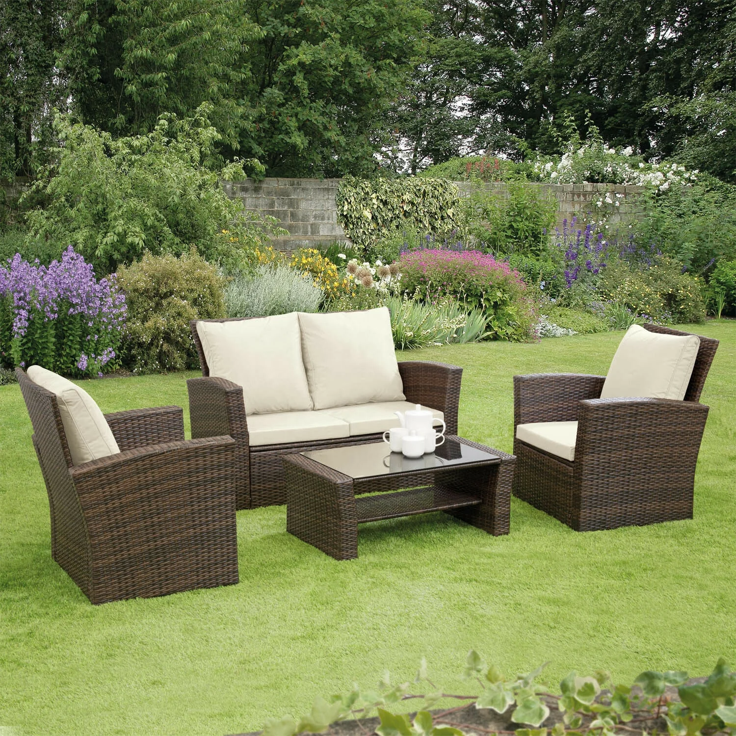 COVER Brown Rattan 4 seat Wicker Weave Garden Furniture Conservatory Sofa Set 