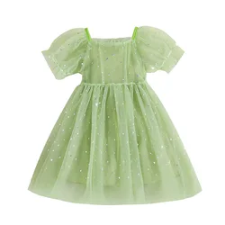 2023 new summer boutique toddler girls dresses sweet princess short sleeve mesh skirt girl's dresses clothing