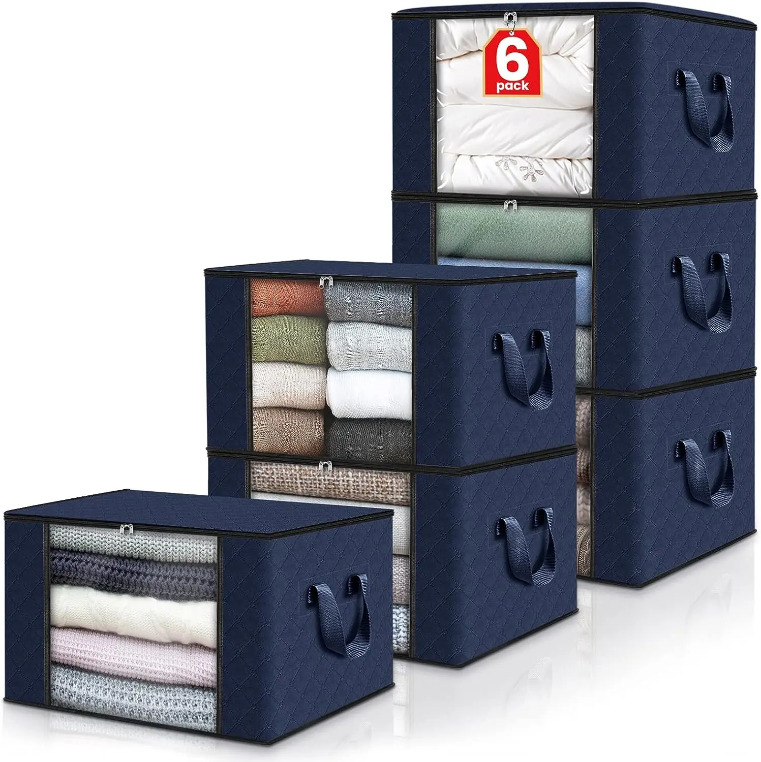 6 Pack Clothes Storage, Foldable Blanket Storage Bags, Storage Containers for Organizing Bedroom, Closet, Organization and Sto