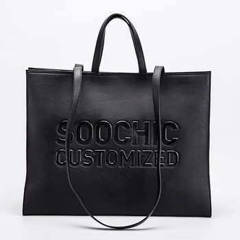 custom black matte leather tote shoulder bags luxury handbags for women,ladies leather large purses