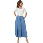 Jean Skirt New Arrival Jean Women Solid Color Long Skirt Nature Waist Female Big Hem Casual Button Long Denim Skirt
