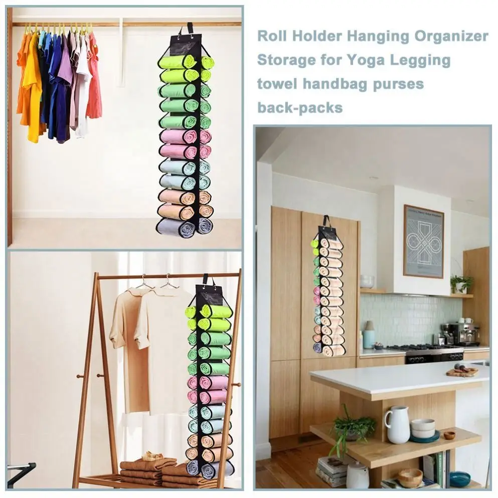 Foldable Leggings Organizer Clothes, Towel Storage Bag, 24 Compartments Hanging Closet Organizers Suitable for Jeans, T-Shirts