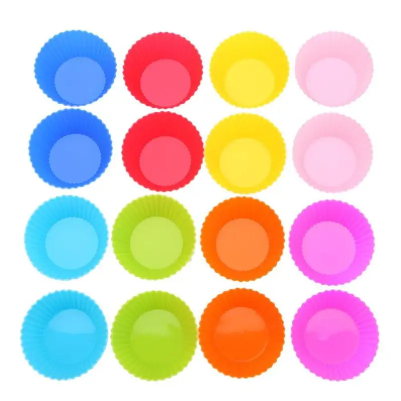 USSE Food Grade BPA Free Cake Mould Silicon 12pcs/Set Multi Colours Round Muffin Cup Cake Silicone Baking Mould
