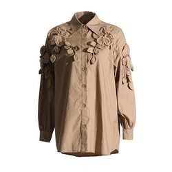 TWOTWINSTYLE High Quality Blouses Patchwork Floral Spliced Button Women Long Sleeve Blouse 2023