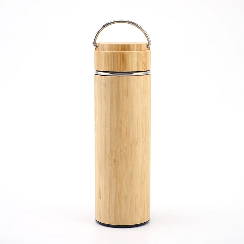 Bamboo Tumbler with Tea Infuser Bottle Loose Leaf Strainer Advanced Double Insulated Stainless Steel Travel Thermos