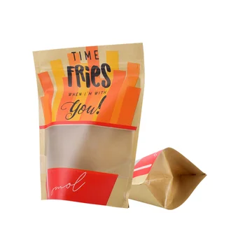 Customized Printed Food Grade Zipper Kraft Paper Coffee Bag With Window For Snack