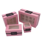 Paper Paper Packaging Custom Recyclable Art Paper Pink Bakery Cookie Cupcakes Pastry Box Packaging With PVC Window