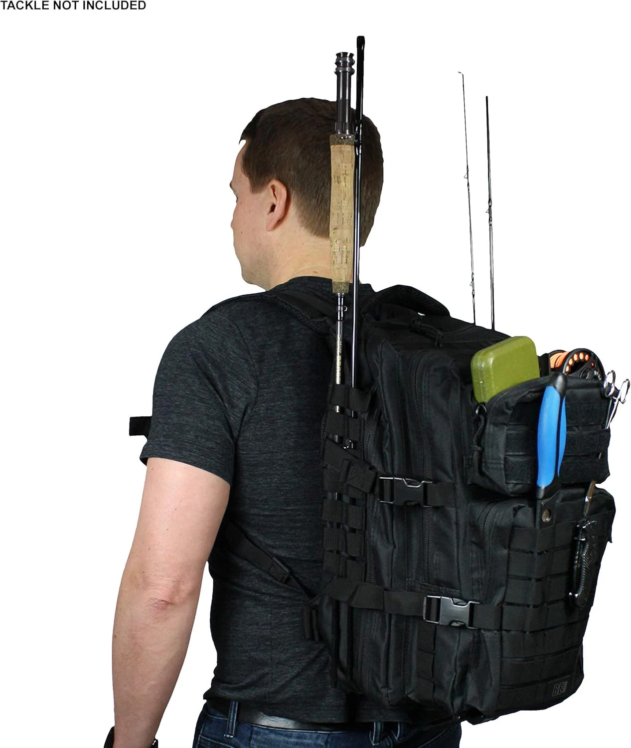 product custom black 30l polyester portable fishing backpack with new design tackle and rod storage fishing box bag513-4
