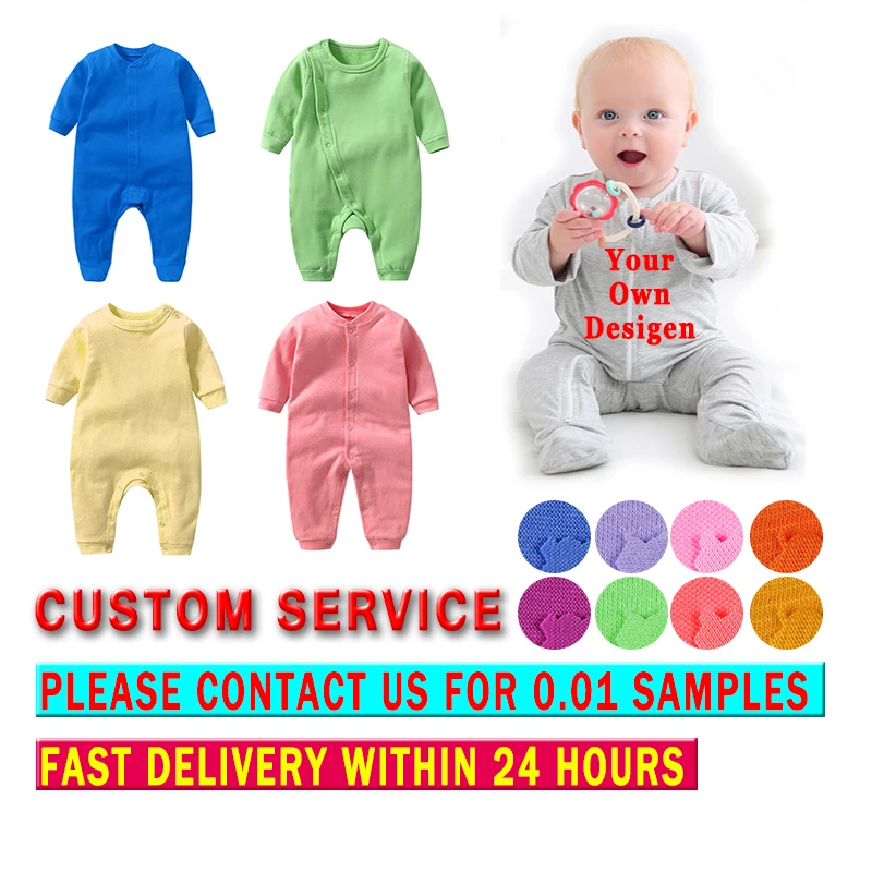 manufacturer Newborn Custom 100% Cotton Plain Baby Long Sleeve Romper Open Footie Baby Pajamas Jumpsuit Toddler Baby Clothes