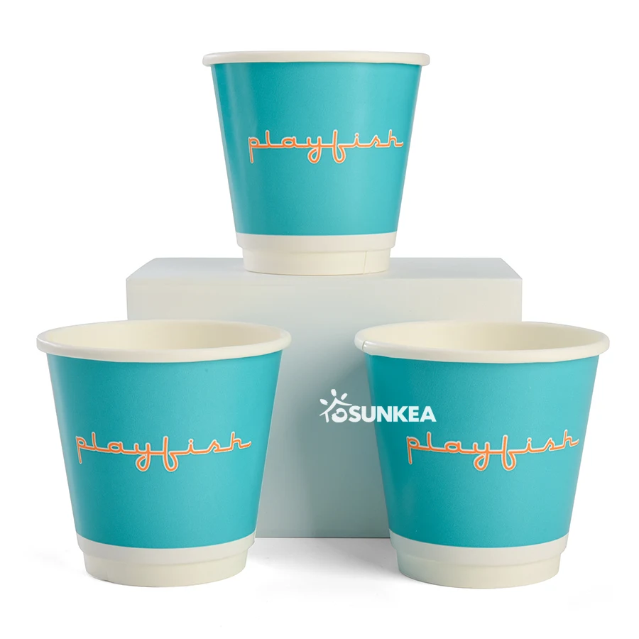 Sunkea  custom brand logo disposable coffee paper cup with lid