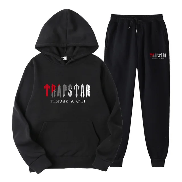 Custom print logo trapstar tracksuit high street fleece hoodie sweatpants two piece set for men plus size jogging wear
