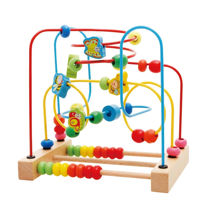 Marble maze track game montessori educational toys wooden beads activity cube