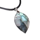 Labradorite Wholesale Crystal Healing Stone Unisex Labradorite Leaf Shape Pendant For Mineral Jewelry Amulet