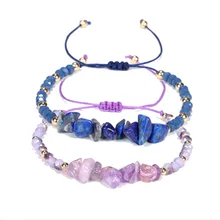 New fashion jewelry precious birthstone amethyst lapis lazuil chips bracelets tiny gemstone beads braided bracelet