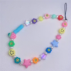 DIY 2021 Beaded Colorful Clay Polymer Freshwater Pearl Beads Cell Mobile Phone Charm Straps Chains