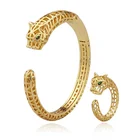 Copper Jewelry Copper Copper Hollow Panther Cuff Bracelet Ring Set Plated 18k Gold Fashion Bangles For Jewelry