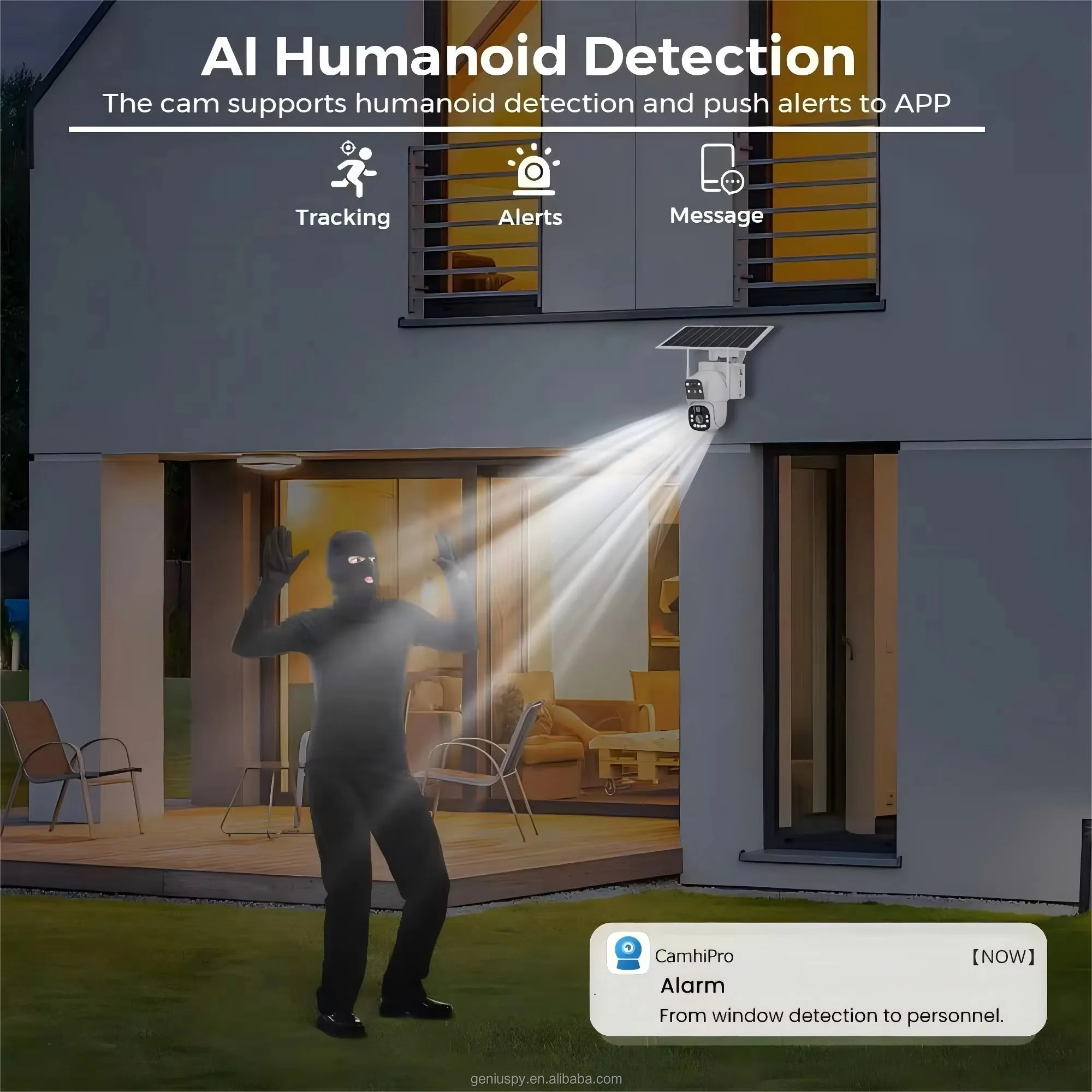 Camhipro Low Power Dual-lens 4MP Wi-Fi/ 4G Wireless Dome PTZ Pan Tilt Solar Battery Camera With Dual PIR Motion Detection Alarm