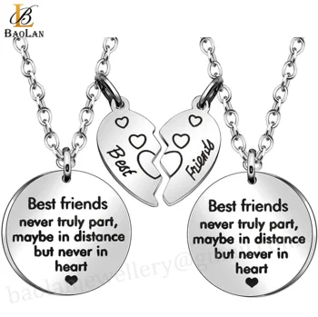 STAINLESS Steel Best Friend Necklaces for 2, Friendship Gifts Thanksgiving, silver, Size S M L Customizabile BAOLAN JEWELRY