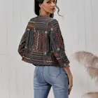 Women's Coat Vintage Geometric Long Sleeve Yarn Dyed Women's Cotton Crop Jacket Short Coat