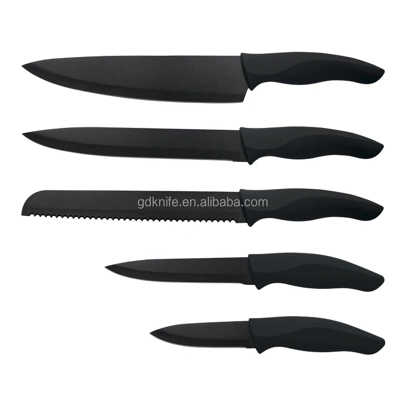 Most popular stainless steel 5pcs black non-stick coating promotion chef kitchen knife set
