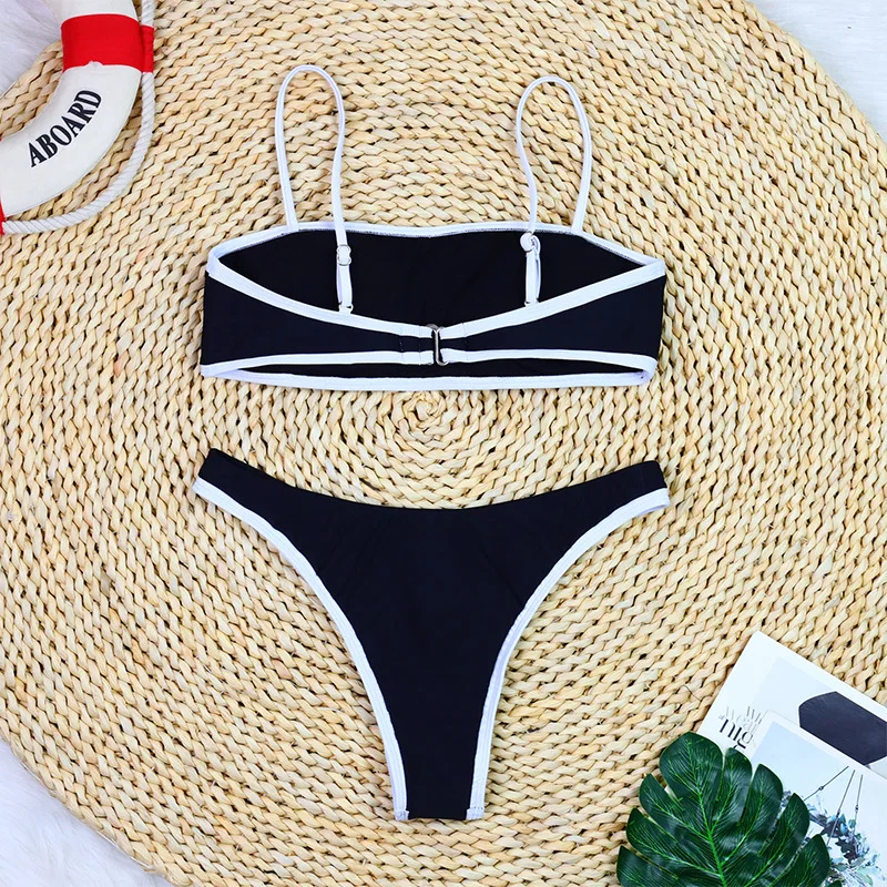White and Black Bikini Set Custom Bathing Suit 2 Piece Set Beachwear Solid Color Women's Swimwear Thong Swimsuit for Women H783b8d8c102b48a8b5fb8d6274216dd8o