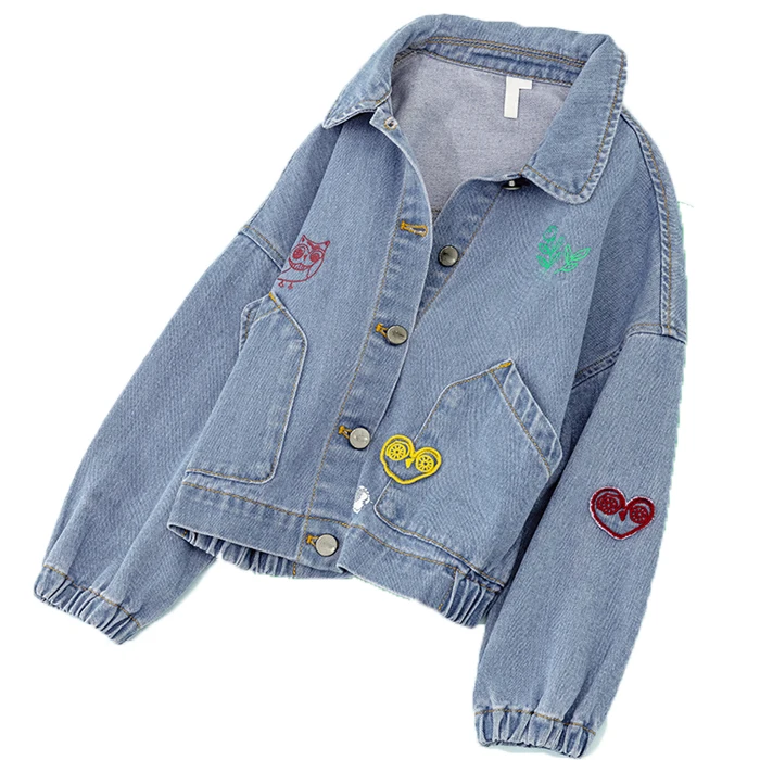 mother daughter denim  jacket long sleeve cotton embroidered and printed mother daughter  jean jacket