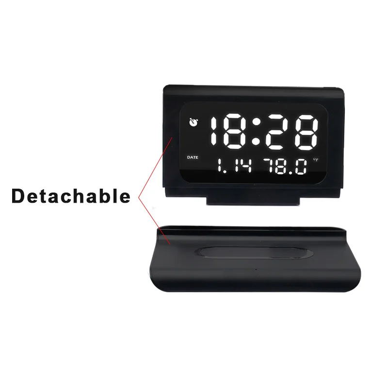 Detachable usb charging Stand LED digital alarm clock wireless charger