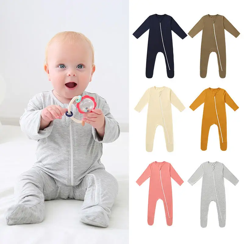 manufacturer High Quality Baby Sleepwear Sleeper Zip Romper Baby Plain Bamboo Baby Sleepwear