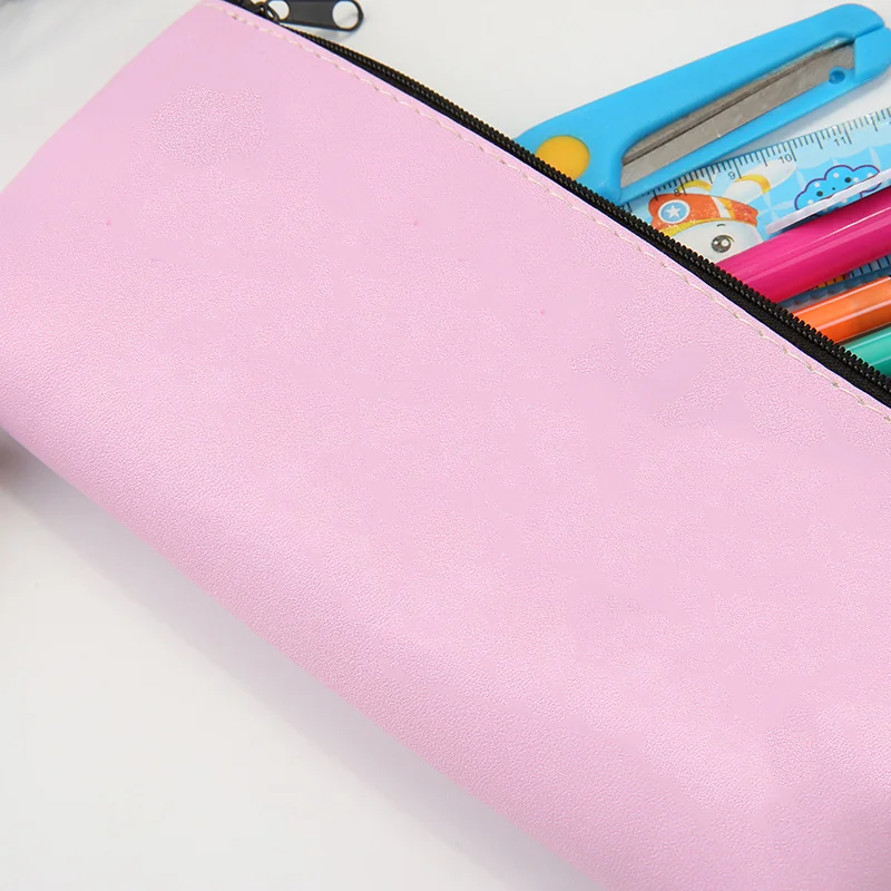 Cartoon soft leather triangular pencil case customizable waterproof storage kawaii pencil bag for student stationery