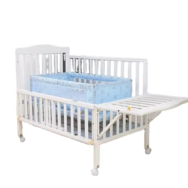 New Born White luxury royal furniture solid wood bedside bed baby cribs for sale