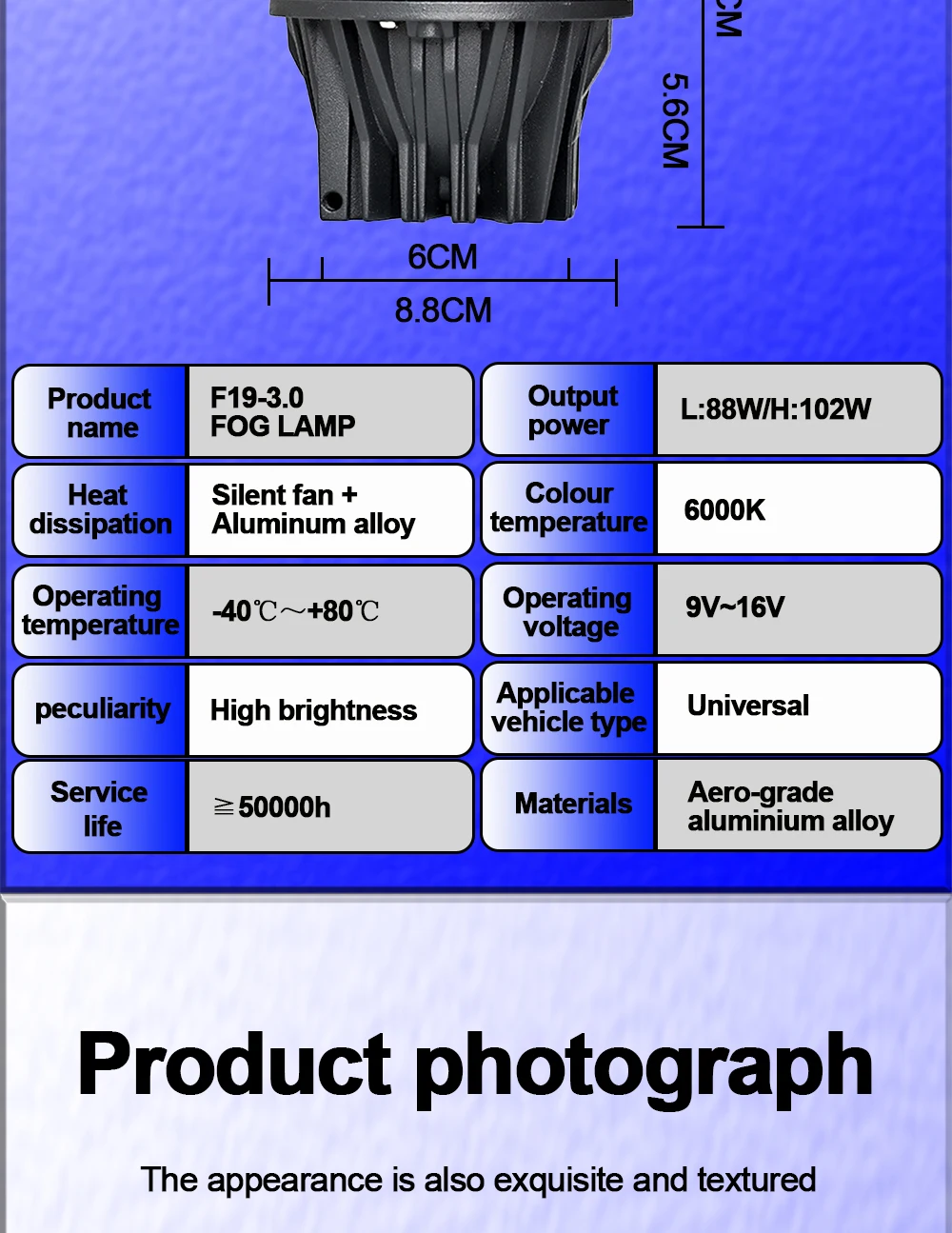 TECH-KING car accessories 3.0inch projector led fog lights for universal cars 12V 6000K 100W High brightness lens fog lamp