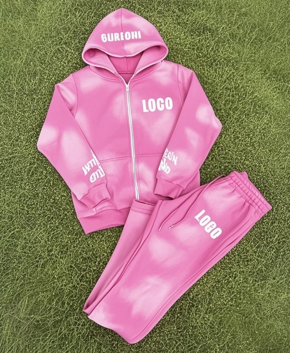 Custom Men's Flare Cropped Sweatsuit Jogging Acid Zipper Track Suit Set Puff Print Blank Flare Sweatpants and Hoodie Set supplier