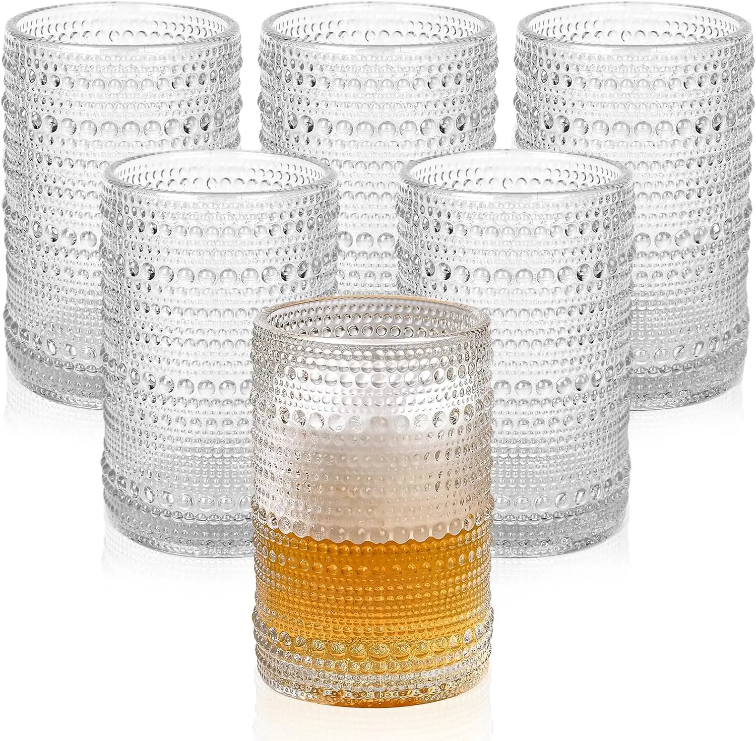 12oz BPA Free Embossed Clear Glass Water Tumbler for Beer Cocktail Whiskey Juice and Various Mixed Drinks Easy To Grip