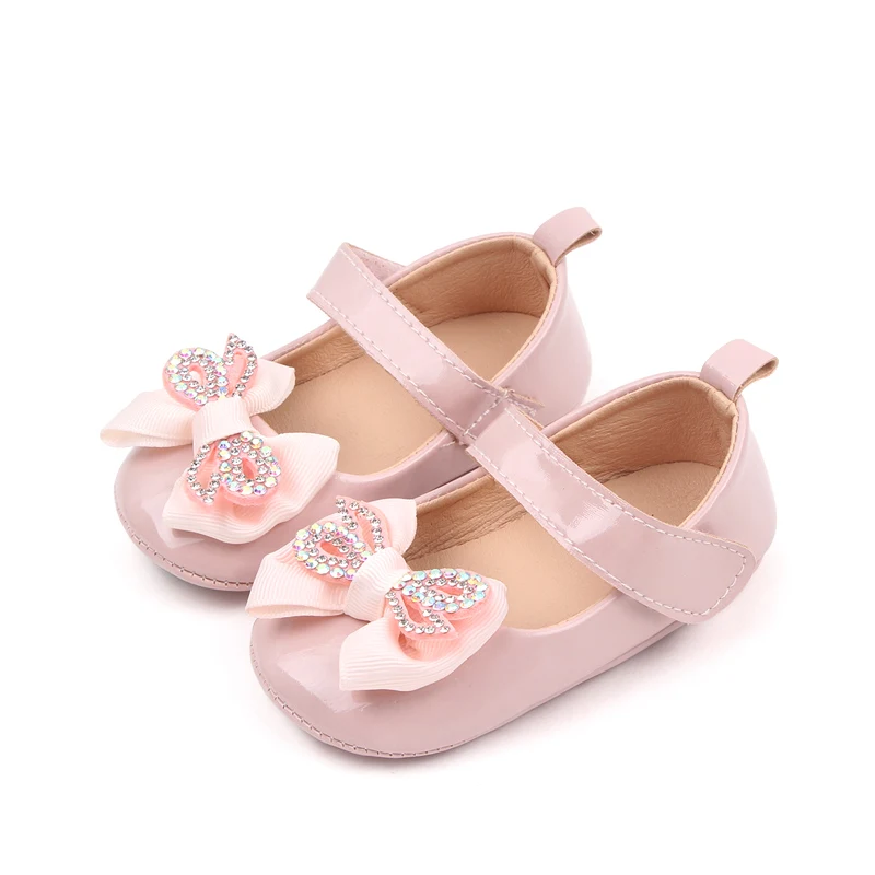 Baby Girls Diamond Bow Small Leather Shoes New Shallow Mouth Single Shoes Princess Shoes details