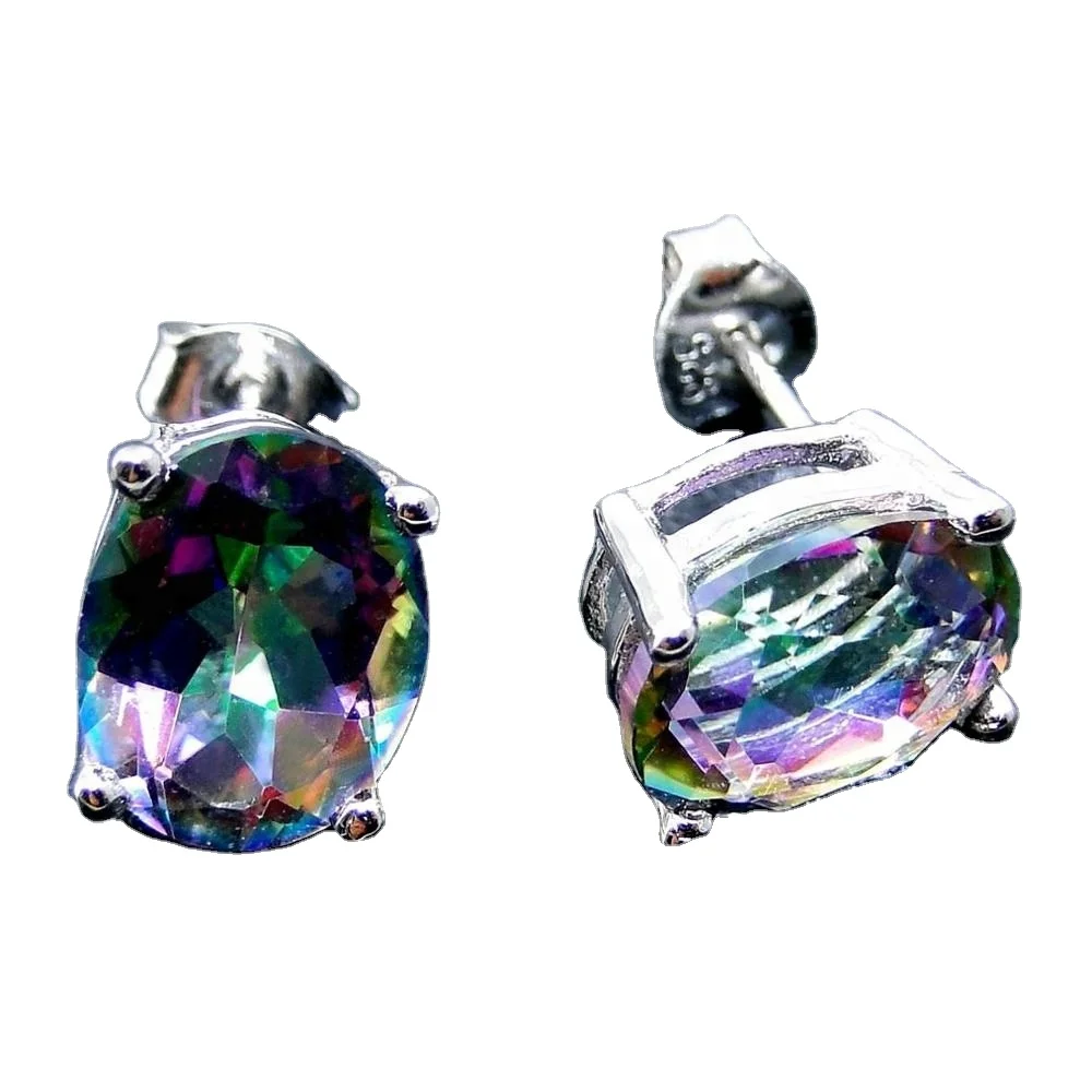5x7 and 7x9 Oval Rainbow Mystic Topaz Silver Jewelry Stud Pierced Earrings