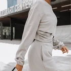 Sweatshirt Sweatshirt Set 2 Piece Jogger Set Crew Neck Womens Winter Crop Long Sleeve Sweatshirt And Sweatpants Set