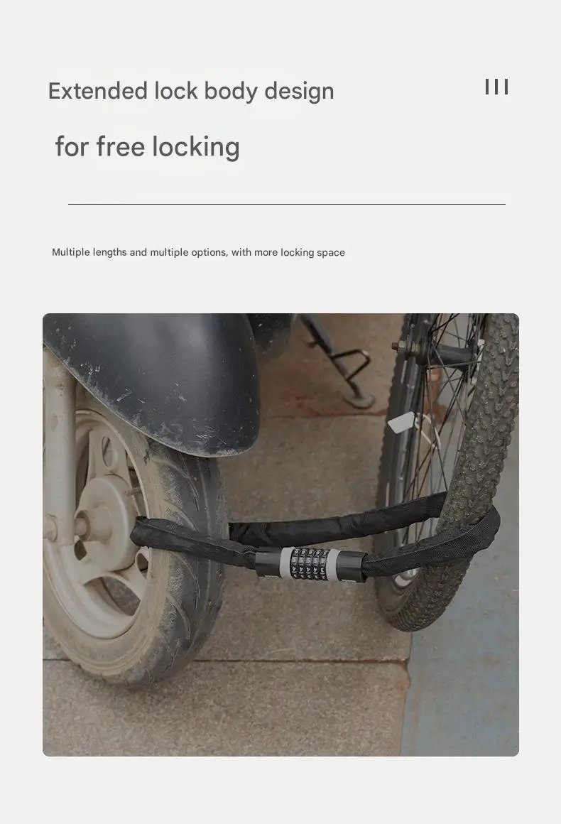 Portable Password Lock for Bicycles Motorcycles Electric Vehicles Mini Chain Lock Cycling Equipment Anti-Theft Accessory