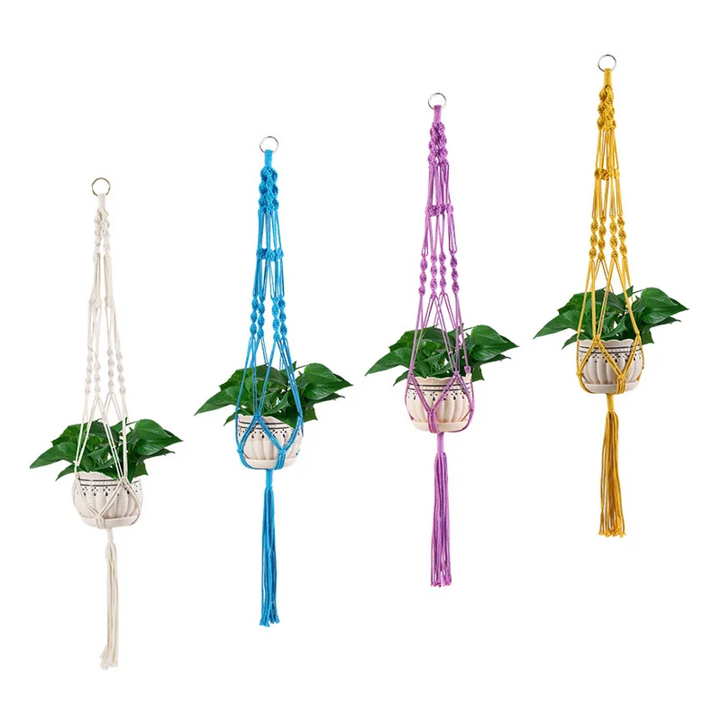 AAA282 Colorful  Woven Rope Pot Holder Planter Hang Up Plant Hanger Cotton Flower Pot String Hanging Basket with Macrame