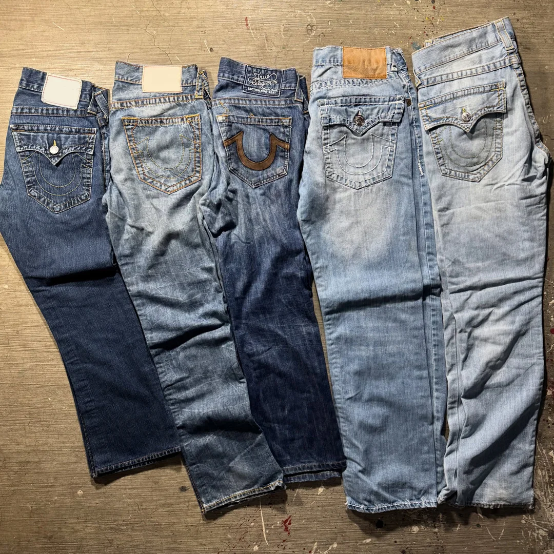 product custom men high end retro horseshoe embroidery straight denim jeans vintage washed streetwear manufacturer-1