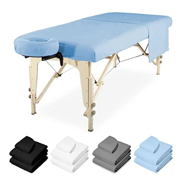 Wholesale White Poly Cotton Massage Table Flat Sheets Fitted Sheets  3 Pieces Set