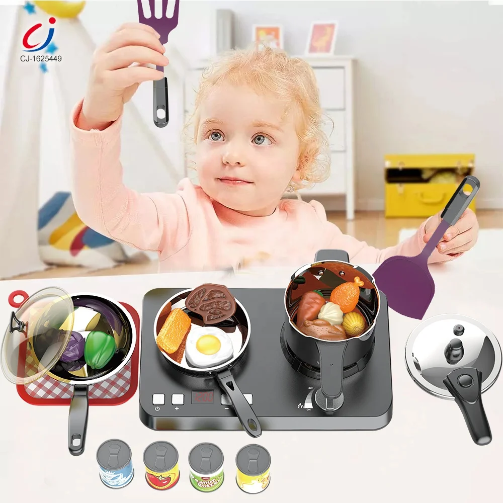 Pretend play simulation induction cooking modern kitchen toy set girls toys stainless steel kitchen set toys for kids cookware