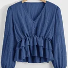 Ladies Blouse Ladies Stylish Ruffle Hem Long Sleeve Buttons Up Shirts Blouse Tops