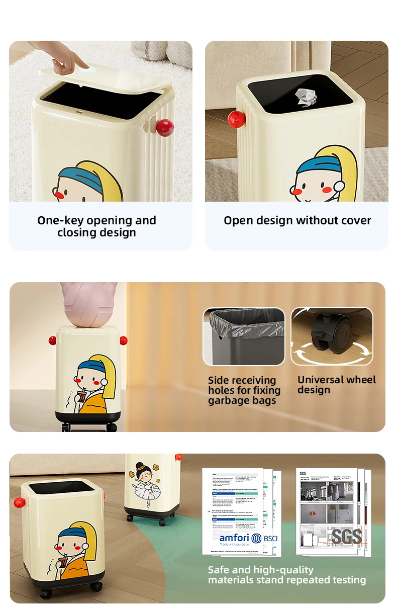 Wannuo Cute Style Household Trash Can Stylish Plastic Trash Can Flexible Household Waste Bin With Pop-up Lid details