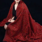 Red Elegant Scarf 2021 Shawls Red Elegant Ladies Scarf Lace Cut Out Casual Brides 100% Cashmere Hijab