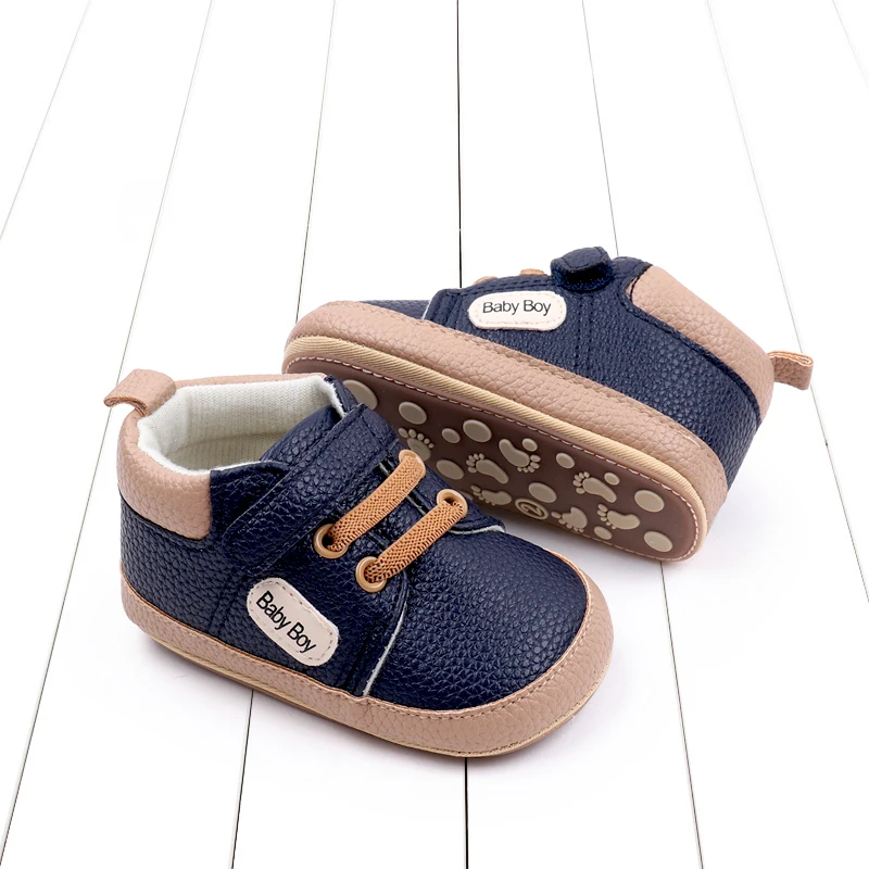 Spring and Autumn Leather Lettering Design Non-slip Baby Toddler Shoes for Boys and Girls supplier