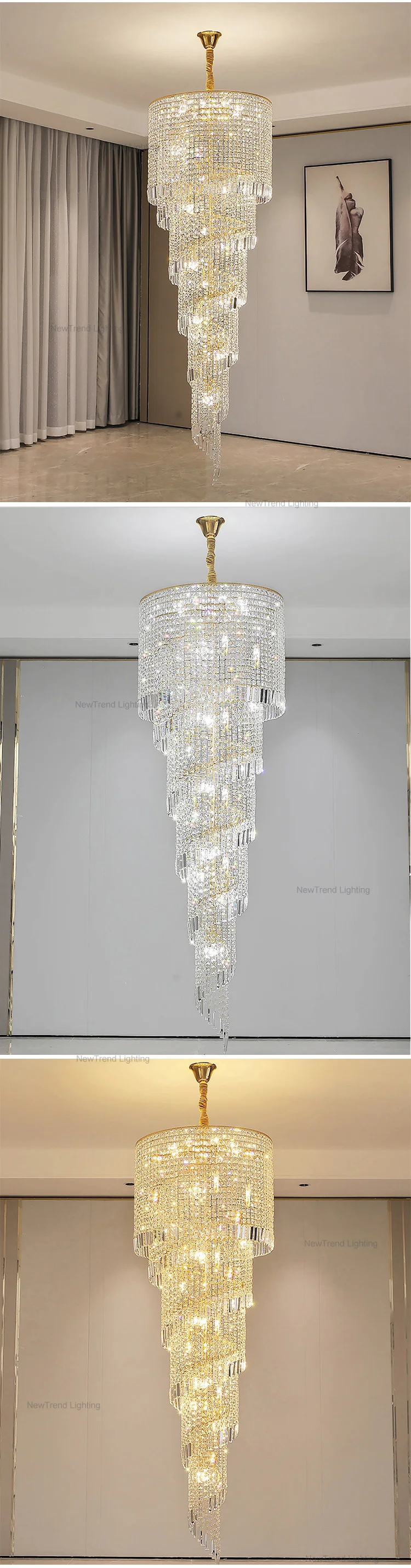 CPL-116 Luxury Style Indoor Decoration Hotel Lobby Villa Staircase LED Crystal Custom Chandelier manufacture