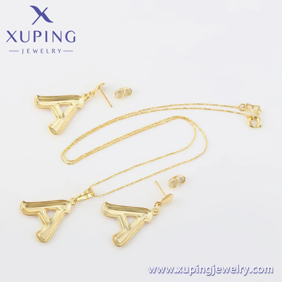 61532 Xuping Jewelry Advanced Design New Alphabetic Series Environment-friendly Copper Alphabetic Earring Neckle Set