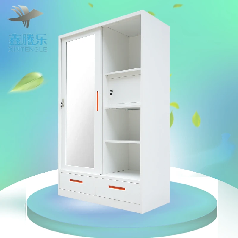 Modern 2-Door Iron Wardrobe Garde-robe Metallique with Clothes Iron Besi Armadio Moderno Bedroom Furniture