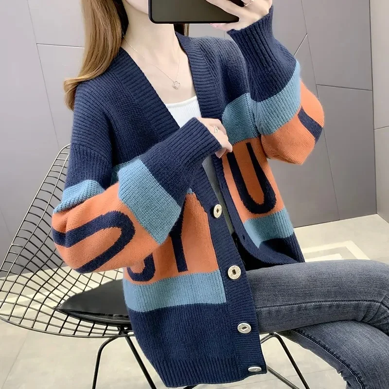 2024 Casual Cardigan Lady's Long Sleeved Sweater For Woman Open Front Round Neck Knitted Veste Femme Thin Coat For Young Women